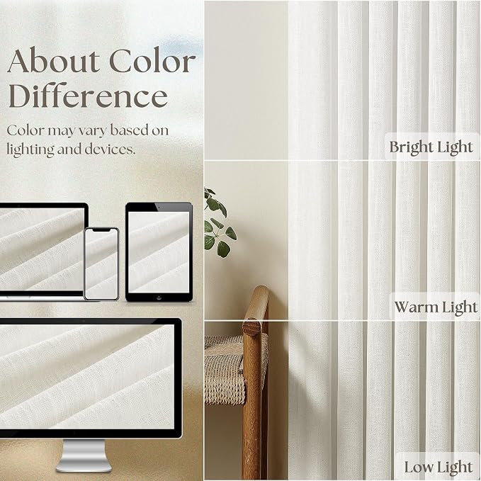 Beige White Linen Pleated Curtains 30 Inch Length Light Filtering | Semi Sheer - Image 4