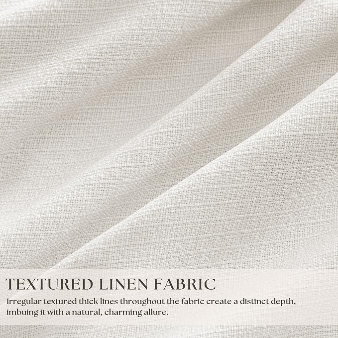 Ivory White Pleated 100% Blackout Linen Curtains 96 Inches Long 2 Panels | - Image 2