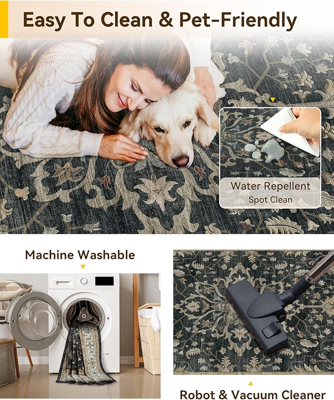 RELEANY Washable Area Rug, Large 10'x14', Water Repellent, Pet Friendly - Image 4