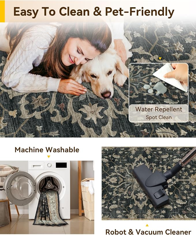 RELEANY Washable Area Rug, Square 10'x10', Water Repellent, Pet Friendly - Image 3