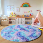 Rainbow Round Area Rug 4ft, Soft Bedroom Circle Throw Rugs - Image 3