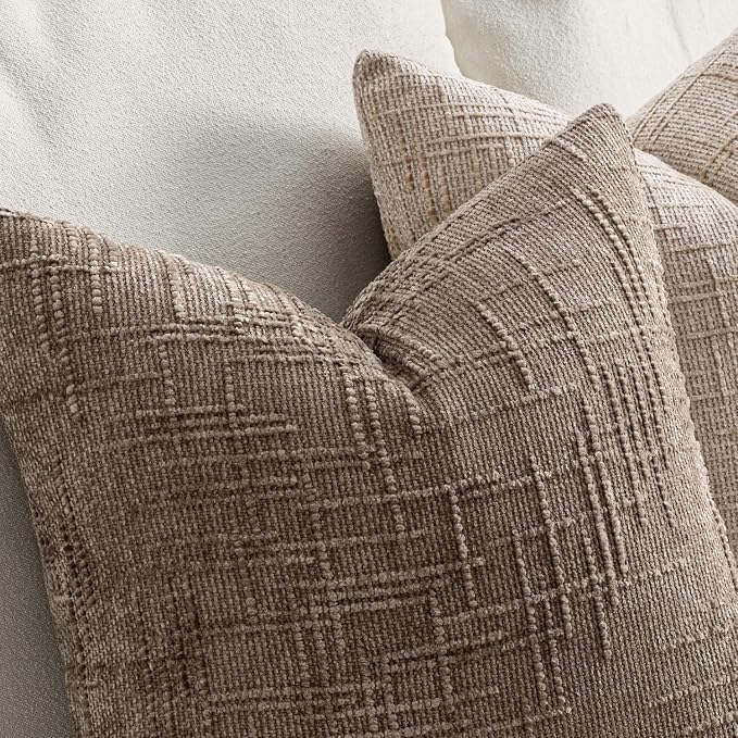 MIULEE Chenille Textured Lumbar Throw Pillow Covers Taupe Grey 12x20 | Set of 2 - Image 3
