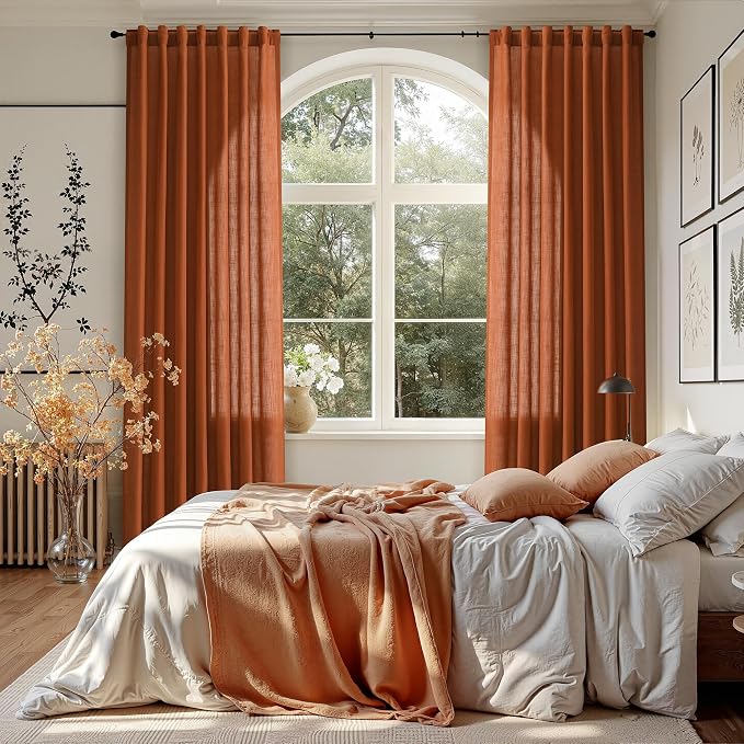 Rust Linen Curtains 84 Inch Length 2 Panels Set - Image 7