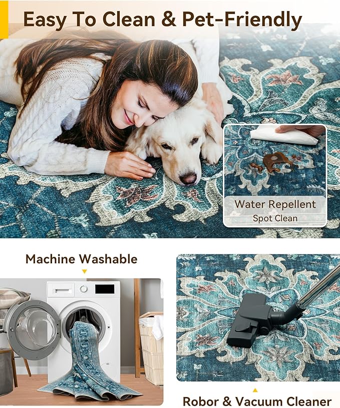 RELEANY Washable Area Rug, Small 2'x3', Teal | Non-Slip, Water Repellent - Image 7