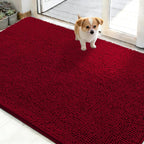 OLANLY Dog Door Mat for Muddy Paws 48x30, Super Absorbent Chenille Mud Mat | Red by OLANLY
