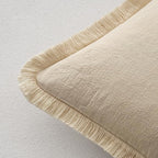 MIULEE Boho Linen Fringe Decorative Throw Pillow Covers Beige 16x16 | Set of 2 - Image 3