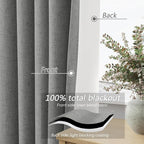Dark Grey 100% Blackout Linen Curtains 90 Inch Length 2 Panels Set - Image 4