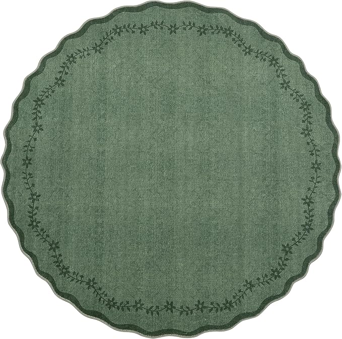 GarveeHome Round Area Rug 5ft Scalloped Washable Circle Rug - Image 4
