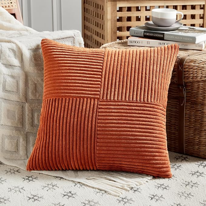 Fancy Homi Set of 2 Burnt Orange Samll Decorative Throw Pillow Covers 12x12 Inch - Image 2