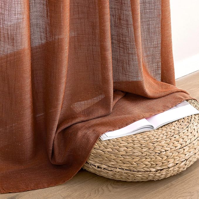 MIULEE Burnt Orange Fall Linen Curtains 52x84 Inch - Image 7