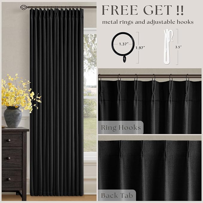 Black 84 Inch Pinch Pleated 100% Blackout Curtains - Image 5