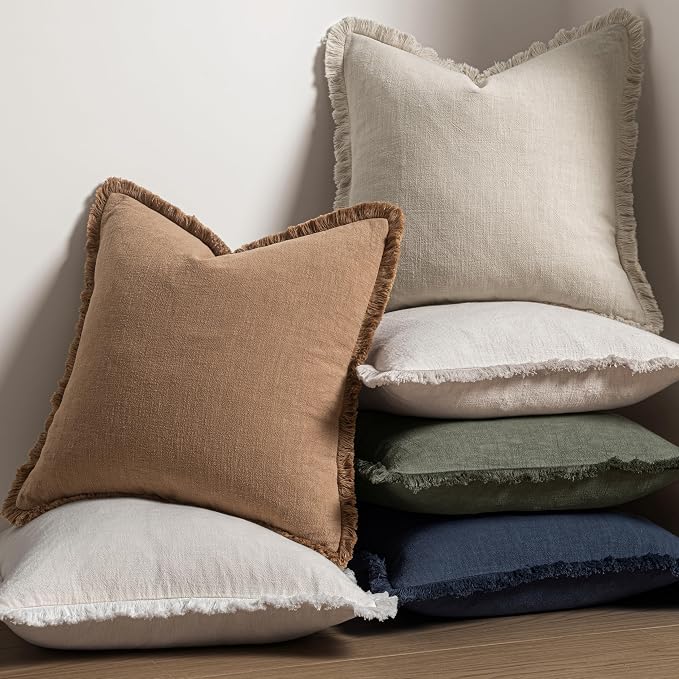 MIULEE Linen Decorative Euro Throw Pillow Covers Light Olive Green 22x22 | Set - Image 5