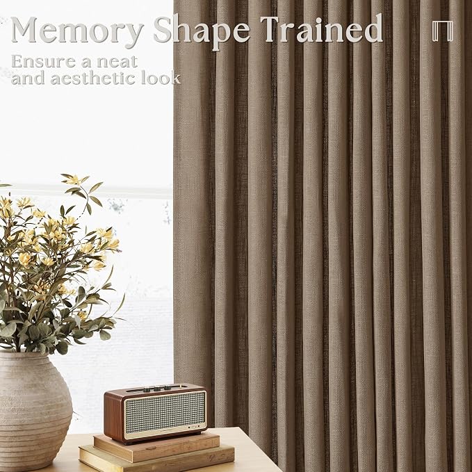 Memory Training 112 Inch Semi Sheer Linen Pleat Window Curtains Dutch Cocoa | - Image 3