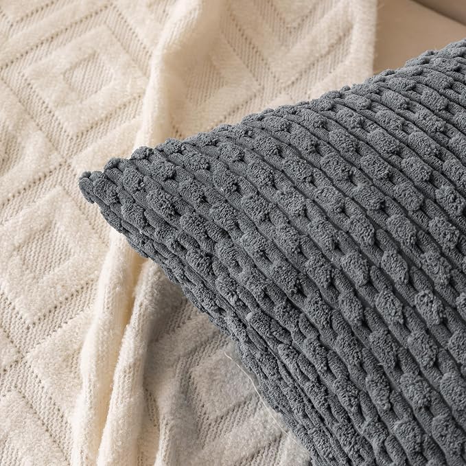 Set of 4 Medium Grey Decorative Throw Pillow Covers 16x16 Inch Corduroy Pillow - Image 3