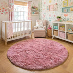Amdrebio Blush Pink Big Round Fluffy Rug 7Ft - Image 6