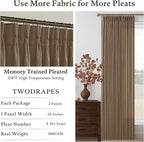 Brown Pinch Pleat Memory Shaped Linen Light Filtering Curtains 96 Inches | 96 - Image 2