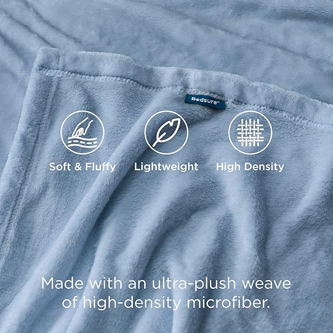 Bedsure GentleSoft Fleece Blankets Twin Size Light Blue - Image 4