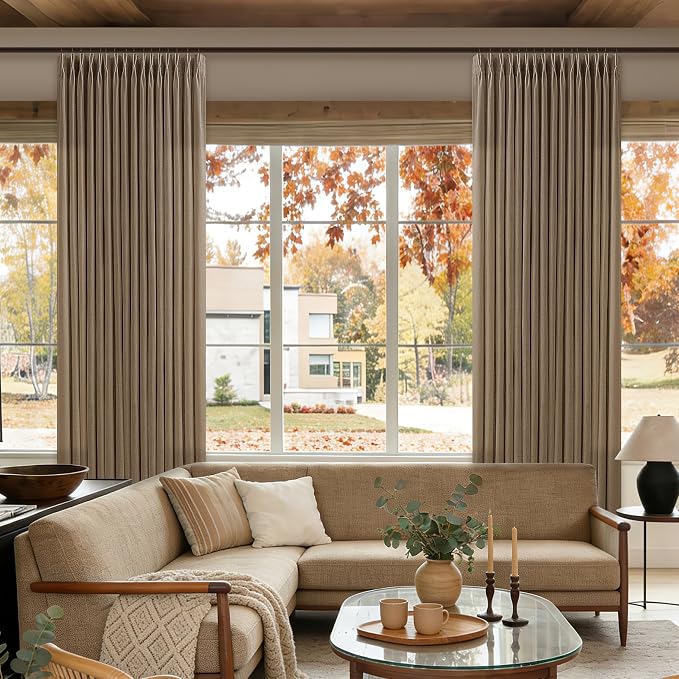 100 Inch Linen Pleated Dutch Cocoa Light Filtering Sheer Curtains | Pinch Pleat - Image 9
