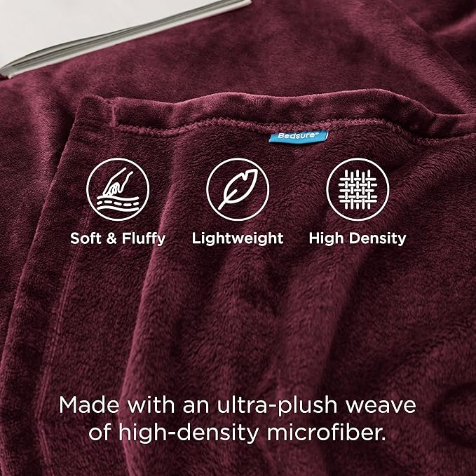 Bedsure GentleSoft Wine Red Fleece Blanket King Size - Image 3