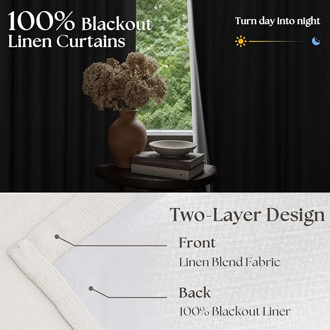 112 Inch Pinch Pleated Blackout Linen Curtains - Image 3