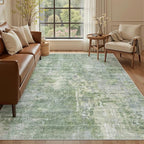 Soalmost Abstract Area Rug 6x9 for Living Room Washable Rugs Green/Ivory | - Image 2