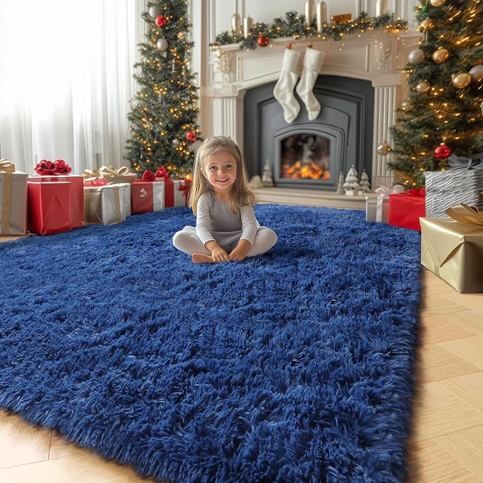 Amdrebio Navy Blue Fluffy Area Rug 4x6 - Image 4