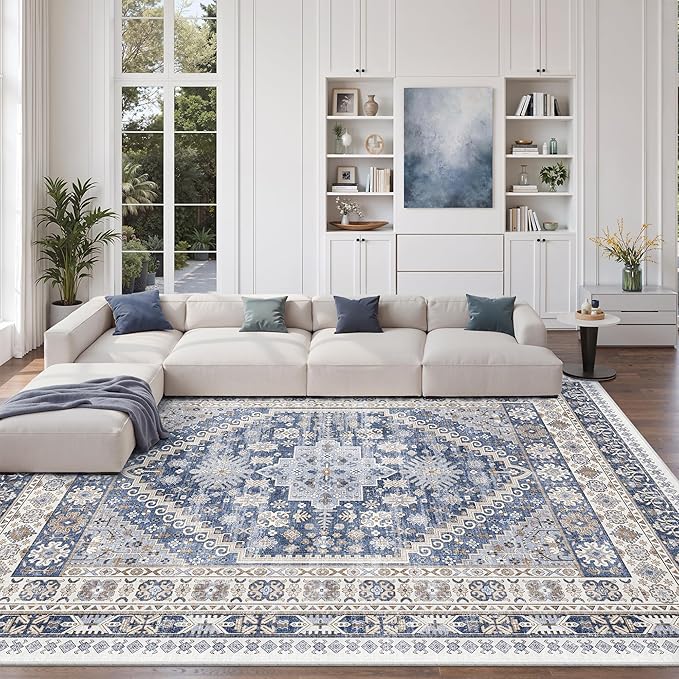 8x12 Area Rugs for Living Room, Large Washable Rug, Dining Room, Low Pile by Zesthome