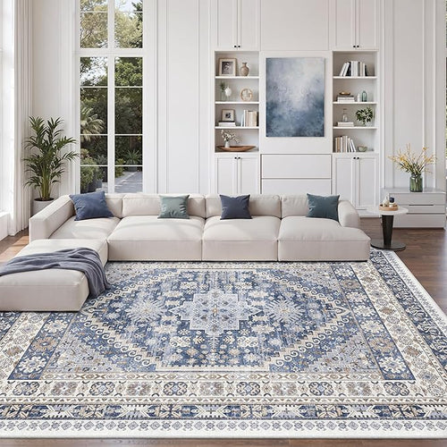 8x12 Area Rugs for Living Room, Large Washable Rug, Dining Room, Low Pile by Zesthome