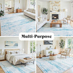 9x12 Washable Area Rug for Living Room Bedroom: Non-Slip Modern Light Blue | - Image 3