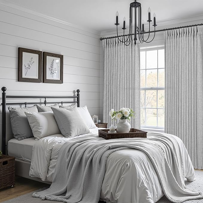 Linen Textured Sheer Light Grey Curtains 102 Inches Long - Image 5