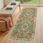 RELEANY Washable Area Rug, Runner 3'x8', Brick/Brown/Green | Non-Slip, Water - Image 3