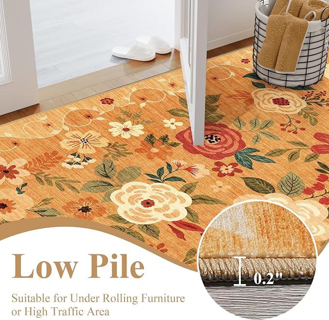 DUKINO 5x7 Area Rugs, Floral Washable Rug - Image 6
