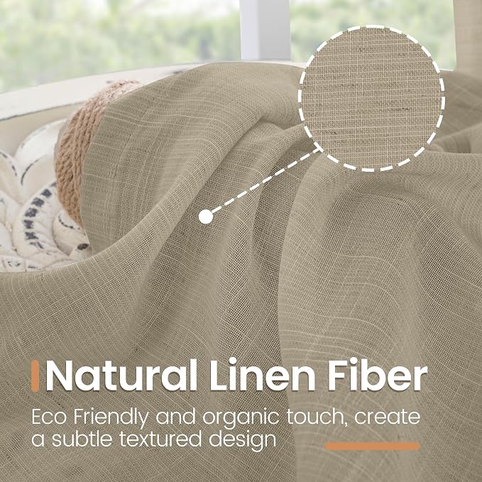 BGment Camel Linen Sheer Curtains 84 Inches Long - Image 3