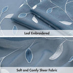 MIULEE Stone Blue Sheer Curtains 2 Panels Leaf Patterned, W52 x L63 | - Image 4