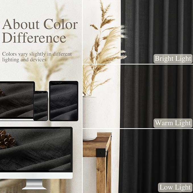 Black Linen Curtains 120 inch Extra Long - Image 5