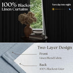 Light Blue Linen Blackout Linen Pleated Dual Layer Curtains 90 Inches Long | - Image 9