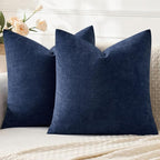 MIULEE Navy Chenille Couch Throw Pillow Covers, 18x18 | Set of 2, Soft Coastal by MIULEE