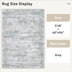 Soalmost 5x8 Area Rugs Grey Low Pile Washable Trendy Faded Style Rug | Vintage - Image 5