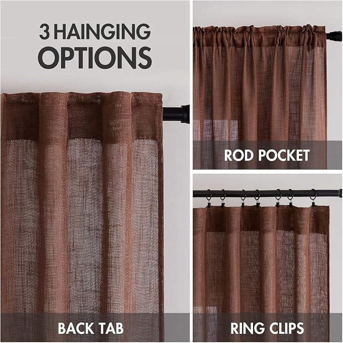 MIULEE Chocolate Brown Linen Curtains 52x54 Inch Long 2 Panels - Image 3