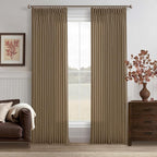 Brown Pinch Pleat Memory Shaped Linen Light Filtering Curtains 96 Inches | 96 by Twodrapes