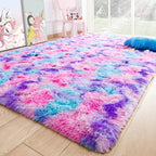 5x7 Tie-Dyed Pink Purple Blue Fluffy Area Rug Non-Slip - Image 9