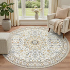 Round Area Rug for Living Room: 4ft Washable Rug for Bedroom Beige | Vintage - Image 2