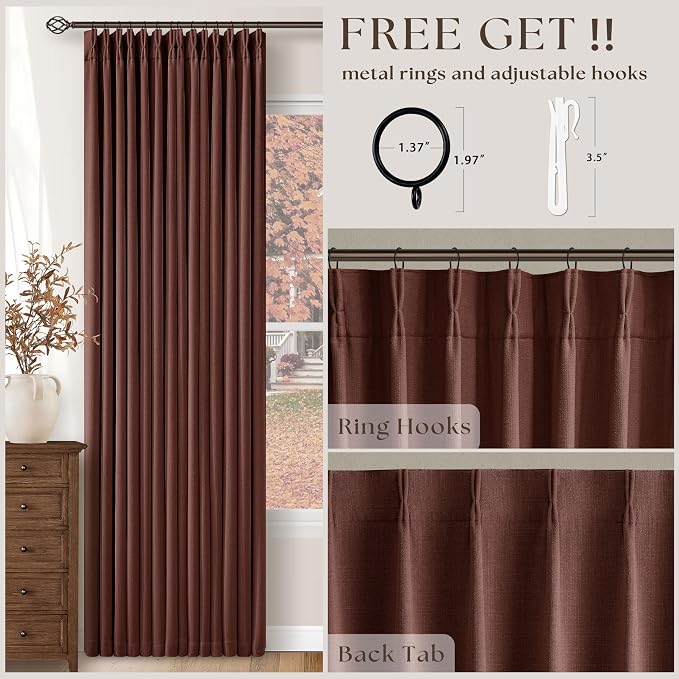 Brown Red Pinch Pleated Blackout Curtains 102 Inches Long - Image 5