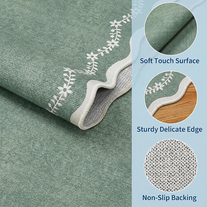 GarveeHome Scalloped Area Rugs 8x10 Large Sage Green Washable Living Room | - Image 5