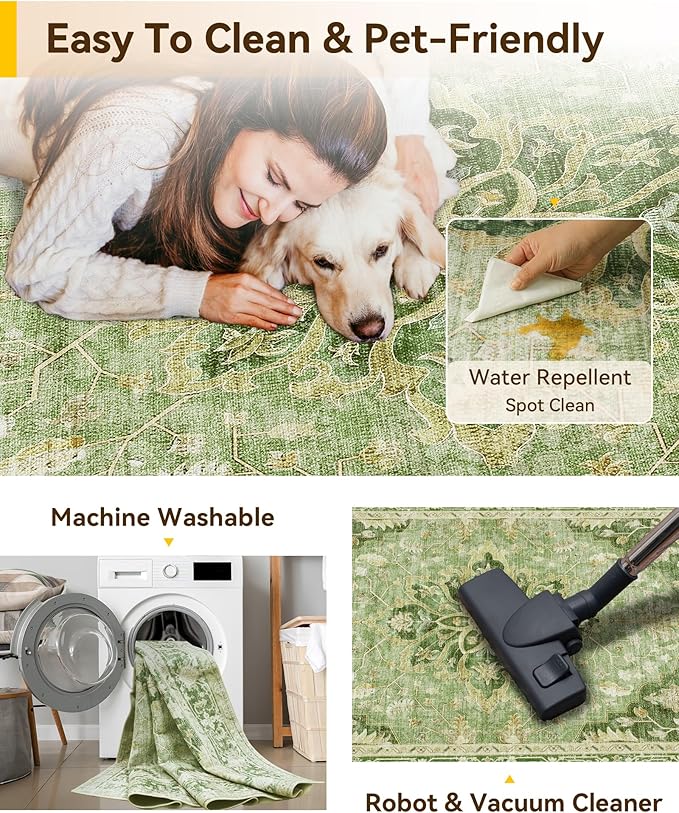 RELEANY Washable Area Rug, Square 10'x10', Water Repellent, Pet Friendly - Image 3