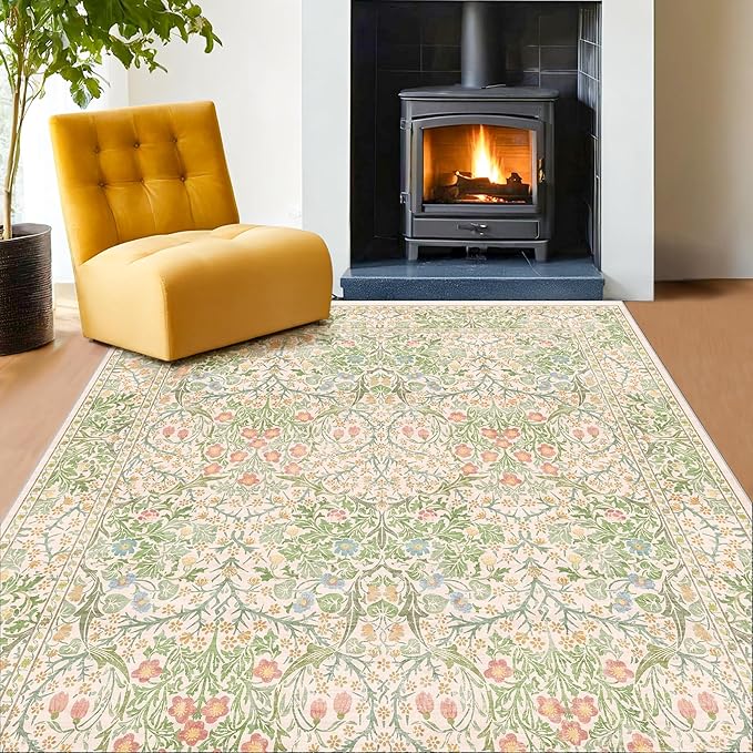 Beige Green Bedroom Rug 5x7 Area Rug - Image 7