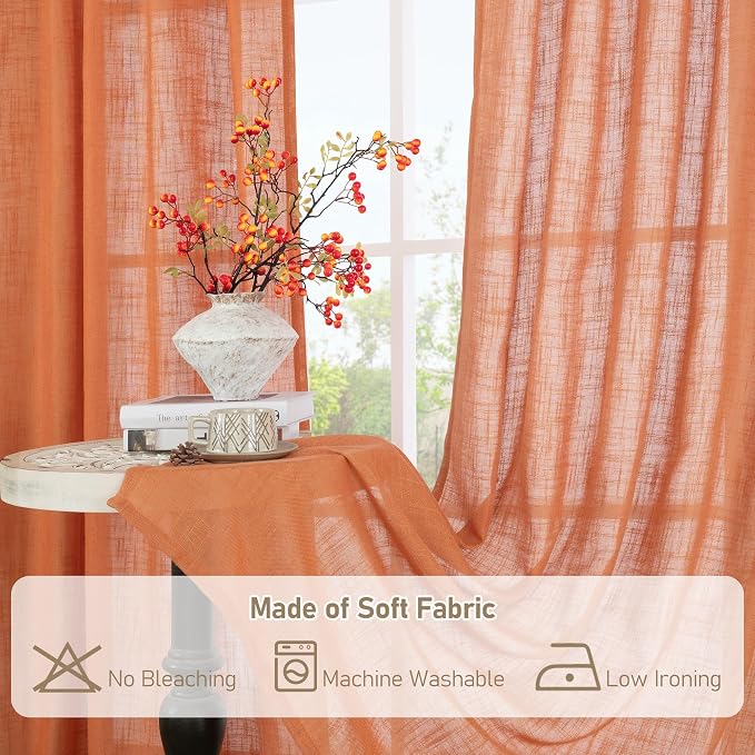 Burnt Orange Linen Curtains 30 Inch Length - Image 8