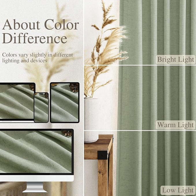 Light Sage Linen Curtains 100 Inches Long - Image 3