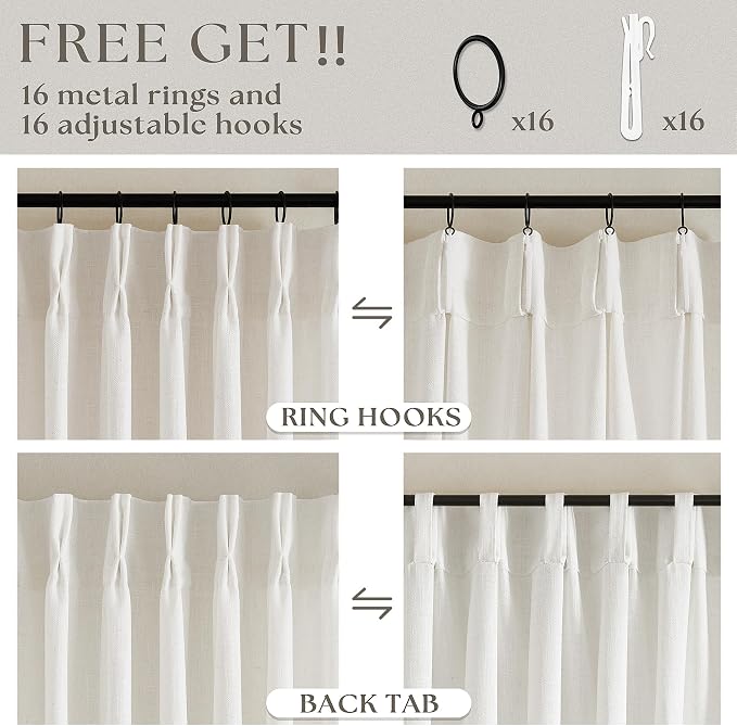 Cream Ivory Linen Pleated Light Filtering Curtains 30 Inch Length | Semi Sheer - Image 5