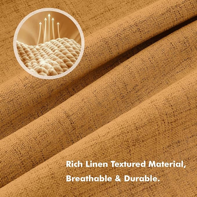 MIULEE Fall 100% Blackout Linen Curtains 42" x 63" Mustard Yellow 2 Panels | - Image 3